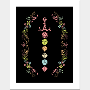 Floral Polyhedral Dice Set Sword Posters and Art